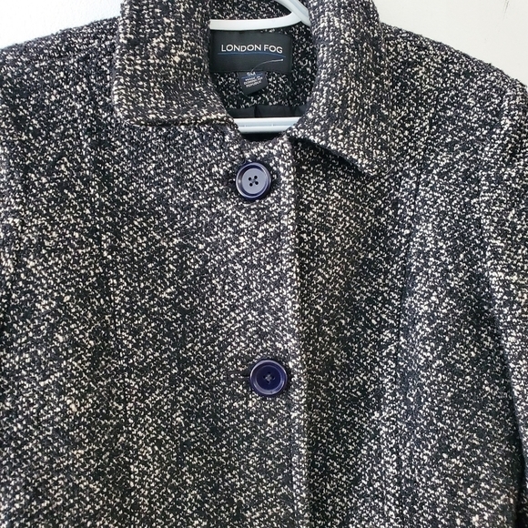 London Fog Women's Black and White Pea Coat S/M Wool Jacket - Picture 7 of 17